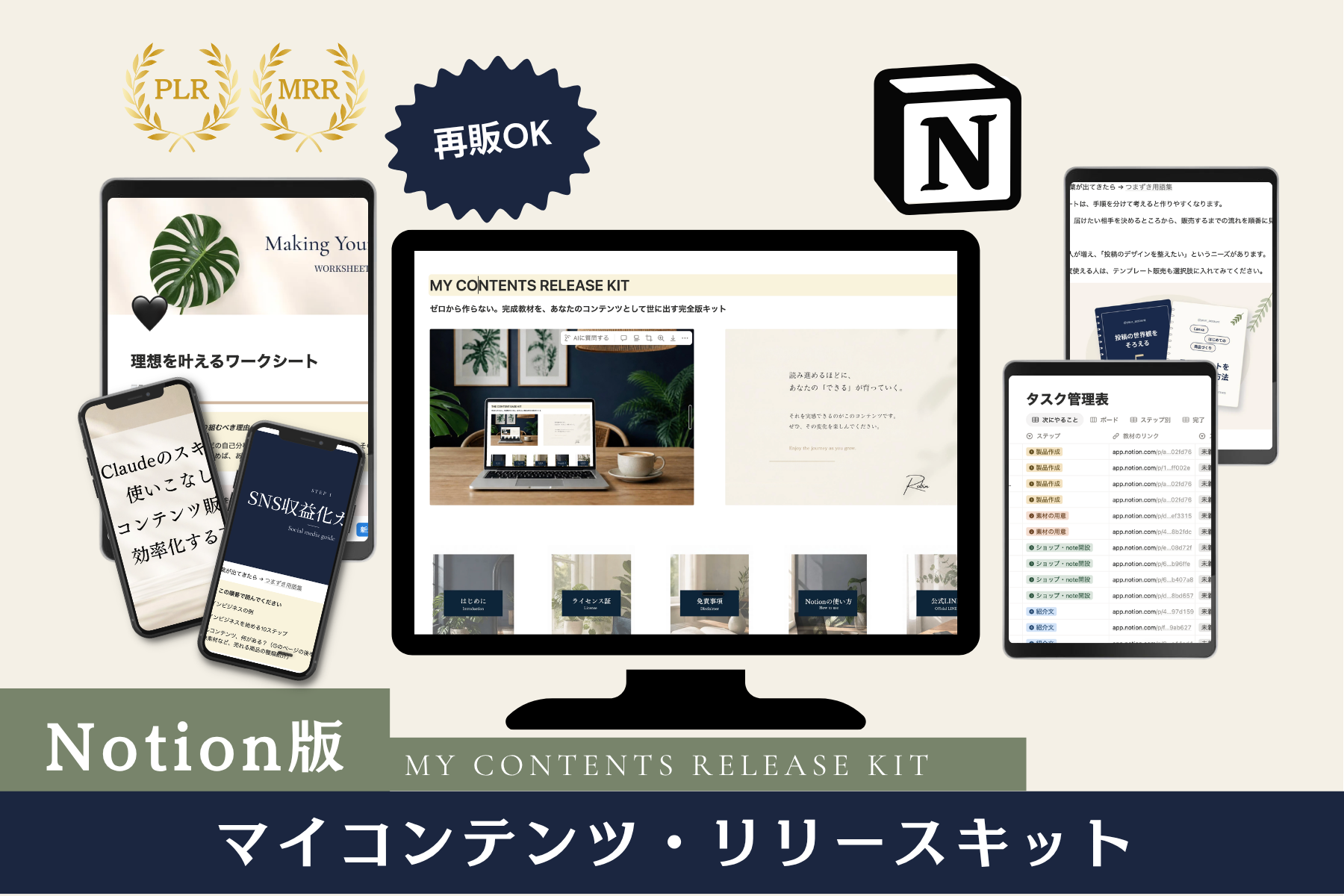 Notion版：Notionの画面と、ワークシート・Canvaテンプレート・AIスキル